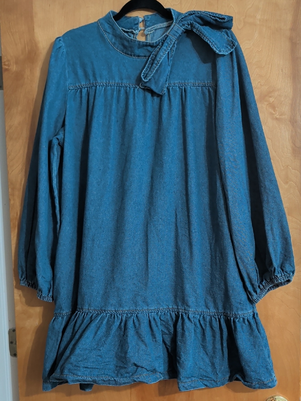 Women's Blue Denim Bow-Accent Dress